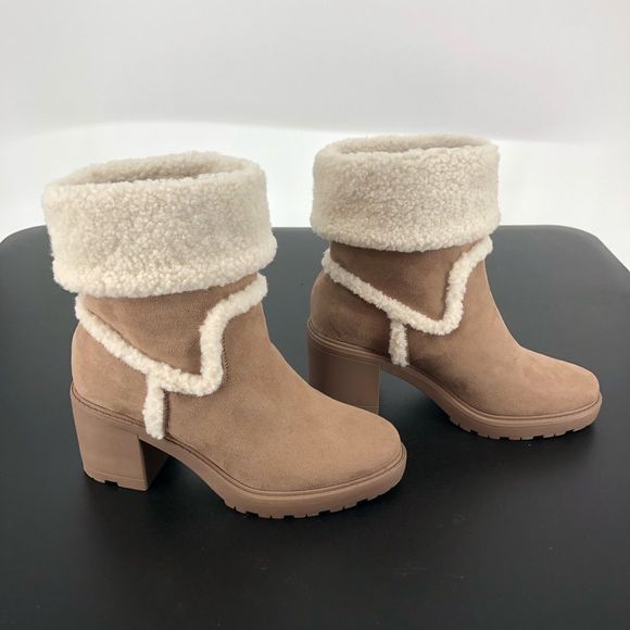 JustFab Taupe Ellie Faux Sherpa Trim Lug Sole Bootie - Picture 3 of 12